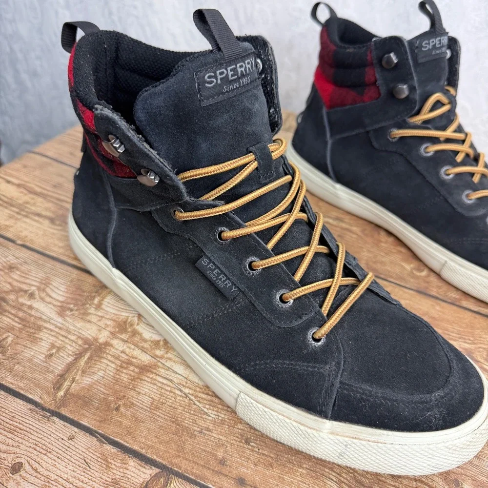 Sperry Mens 11 Black Suede Sneaker Boots Buffalo Plaid High Top Gorpcore Utility